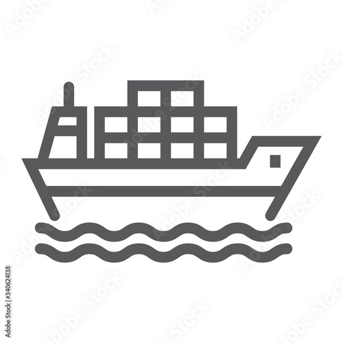 Cargo ship line icon, logistic and delivery, delivery ship sign vector graphics, a linear icon on a white background, eps 10.
