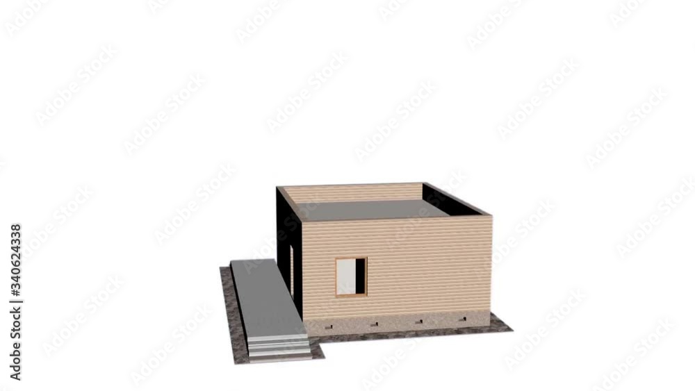 Assembly of the house in parts. 3D animation of building a house. Alpha ...