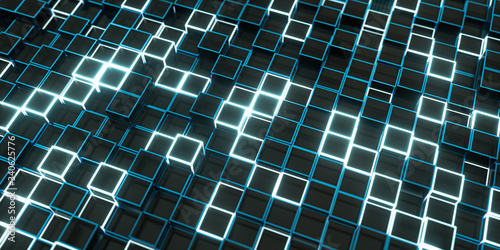 Glowing cubes block  glass material  3d rendering.