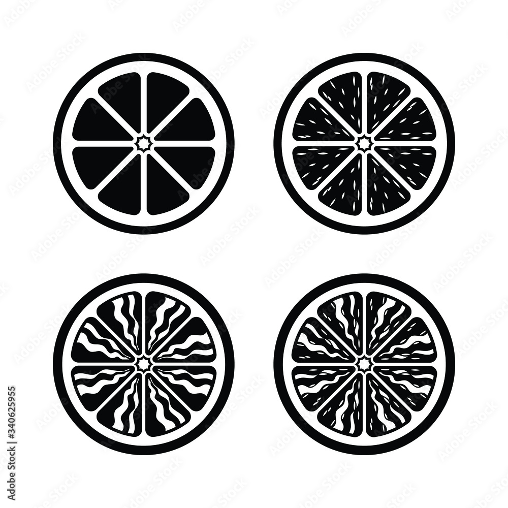 Half slice citrus fruit vector icon illustration set. Art tutorial showing same object with different styles and more detail level. Lemon lime orange grapefruit. Half slice citrus fruit vector icon illustration set. Art tutorial showing same object with different styles and more detail level. Lemon lime orange grapefruit.
