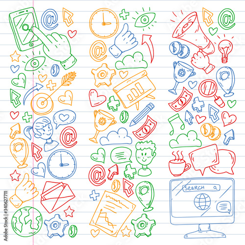 Digital marketing, social media, communications, management. Background for banners.