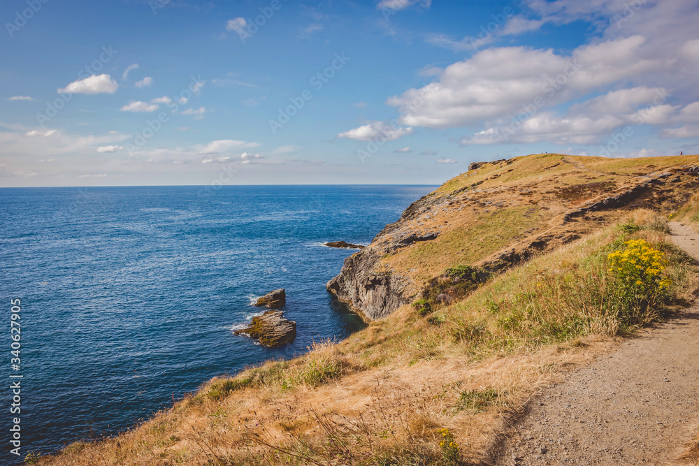  Tintagel Castle,Ruins,SW Coastal Path,Tintagel Parish Church,Views from the Camelot Hotel,Tintagel,Cornwall,Great Britain