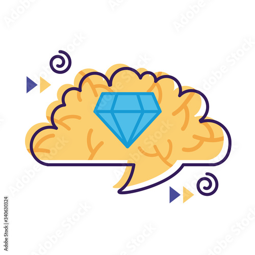 brain with diamond mental health flat style icon