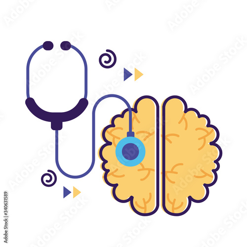 brain with stethoscope mental health flat style