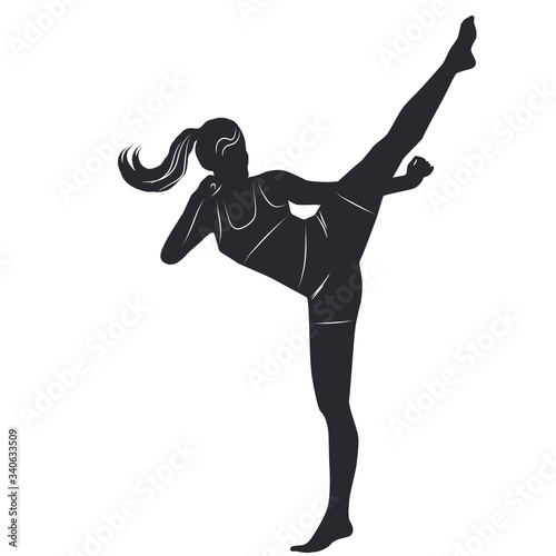 Karate - woman doing a kick - isolated on white background - vector.