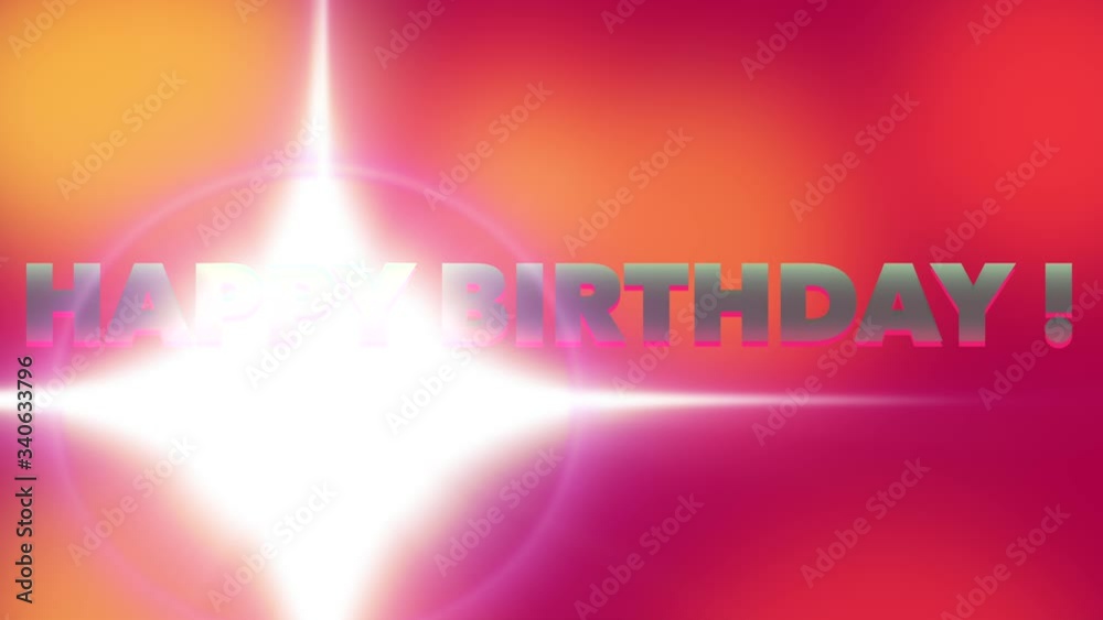 Happy birthday gris, dynamique avec étoiles sur fond rose et jaune mouvant