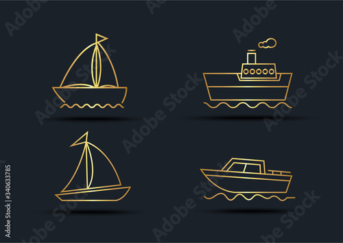Abstract background of Boat sets, transportation, Gold color, vector illustrations