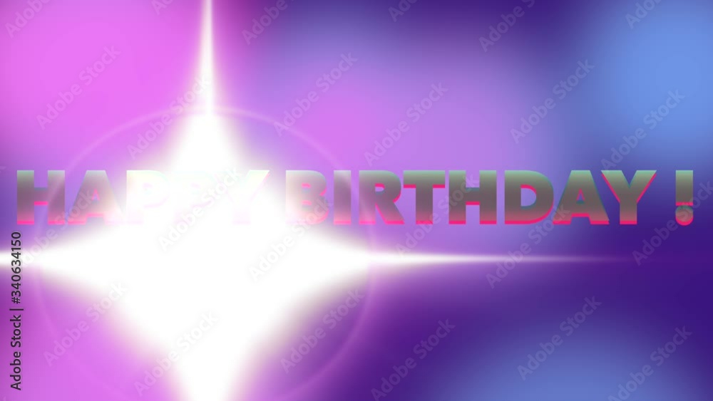 Happy birthday gris, dynamique avec étoiles sur fond bleu et rose mouvant