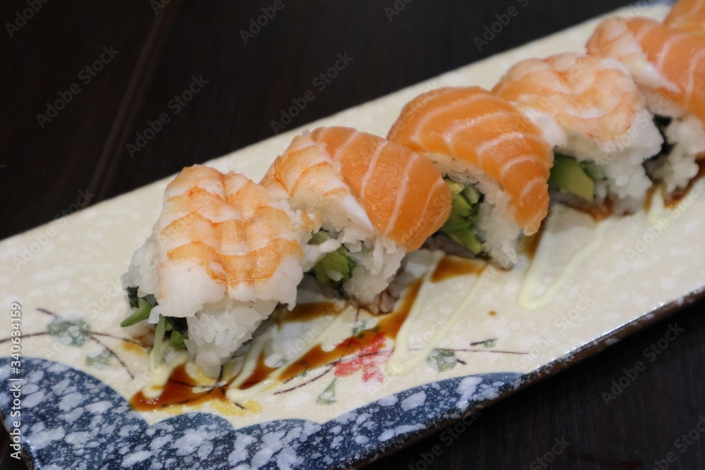 Salmon Rolls (Sushi Rolls), Japanese Food Salmon Rolls (Sushi Rolls), Japanese Food