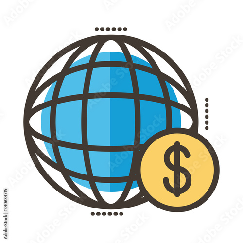 coin dollar with sphere browser line and fill style