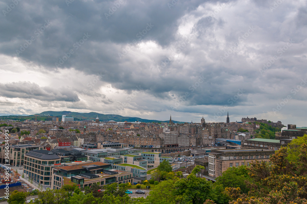 Panorama of Edinburgh in a cloudy day