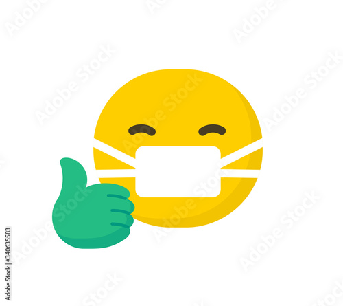 Set of emoticons wearing surgical protective masks , emoji isolated on white background, flat vector illustration