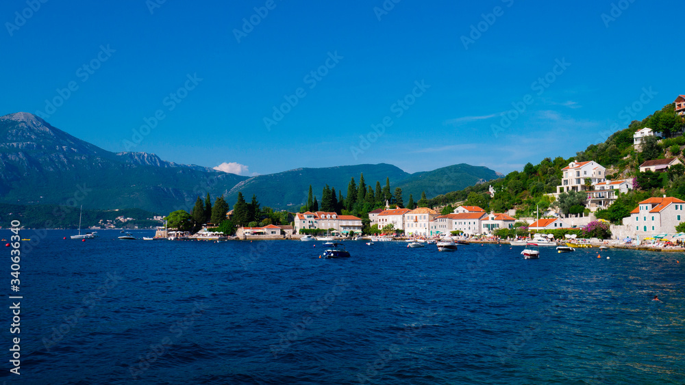 Panorama view of Rose Village, Lustica peninsula, Kotor Bay, Montenegro, Europe