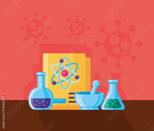 covid19 pandemic poster with laboratory search vaccine