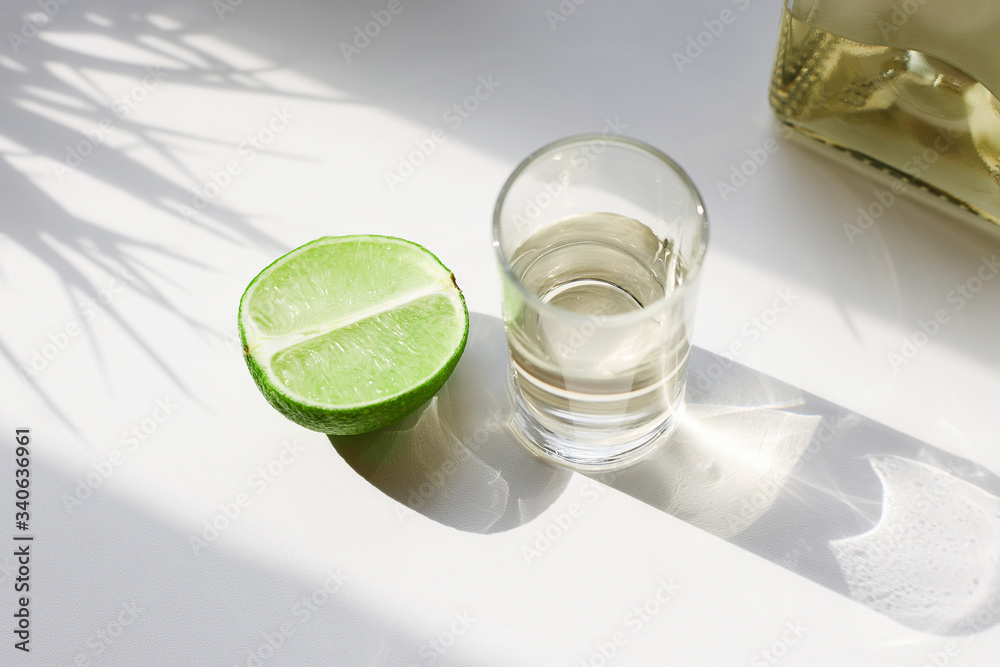 tequila and lime in sunny Day. drinks still life tequila and lime in sunny Day. drinks still life