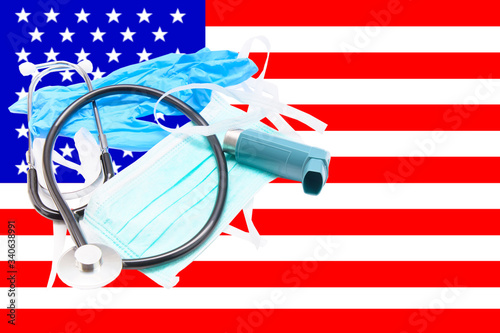 mask and other emergency medical supplies to combat the viruson the flag of the united states