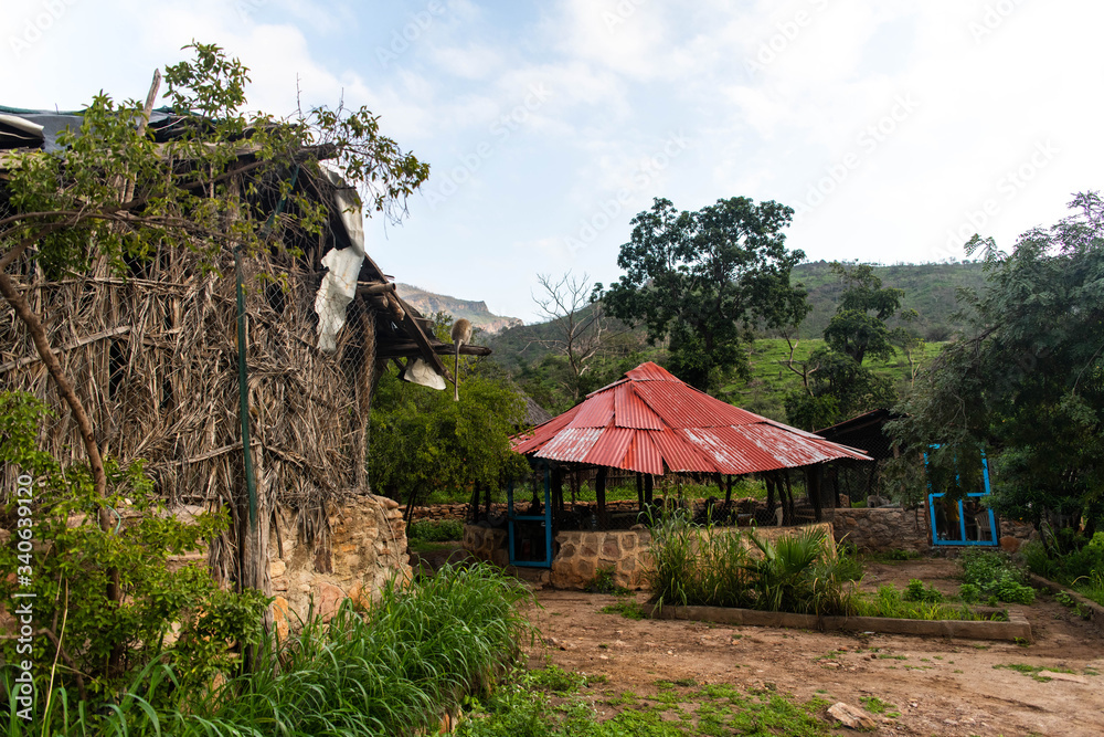 A monkey sits on the edge of a house A monkey sits on the edge of a house