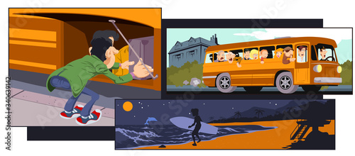 Man going on vacation. Shore of ocean.