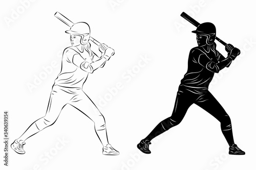 illustration of a softball woman player, vector drawing