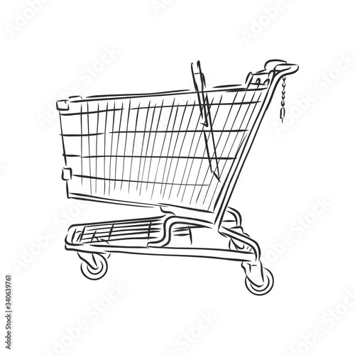 vector sketch illustration - trolley for shopping, shopping cart vector sketch illustration