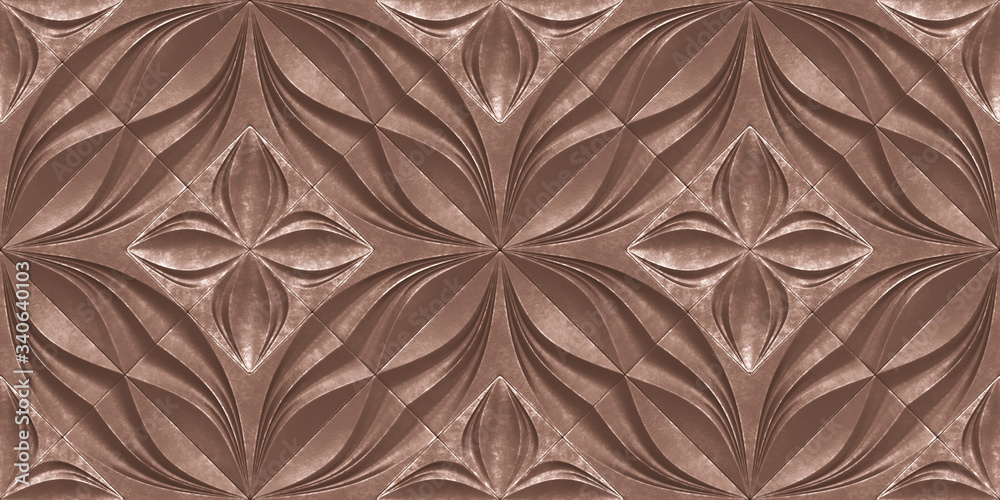 3D wallpaper of architectural modules is brown with white frayed edges ...
