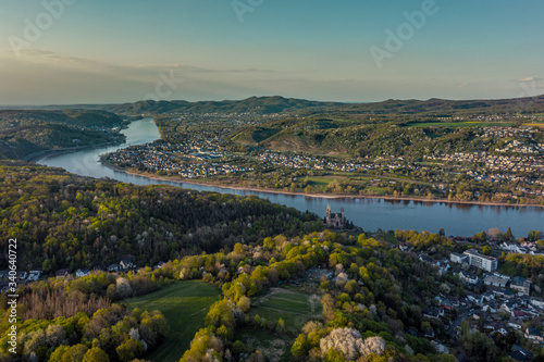 Aerial view of the Rhine Valley and the cities unkel Remagen Germany