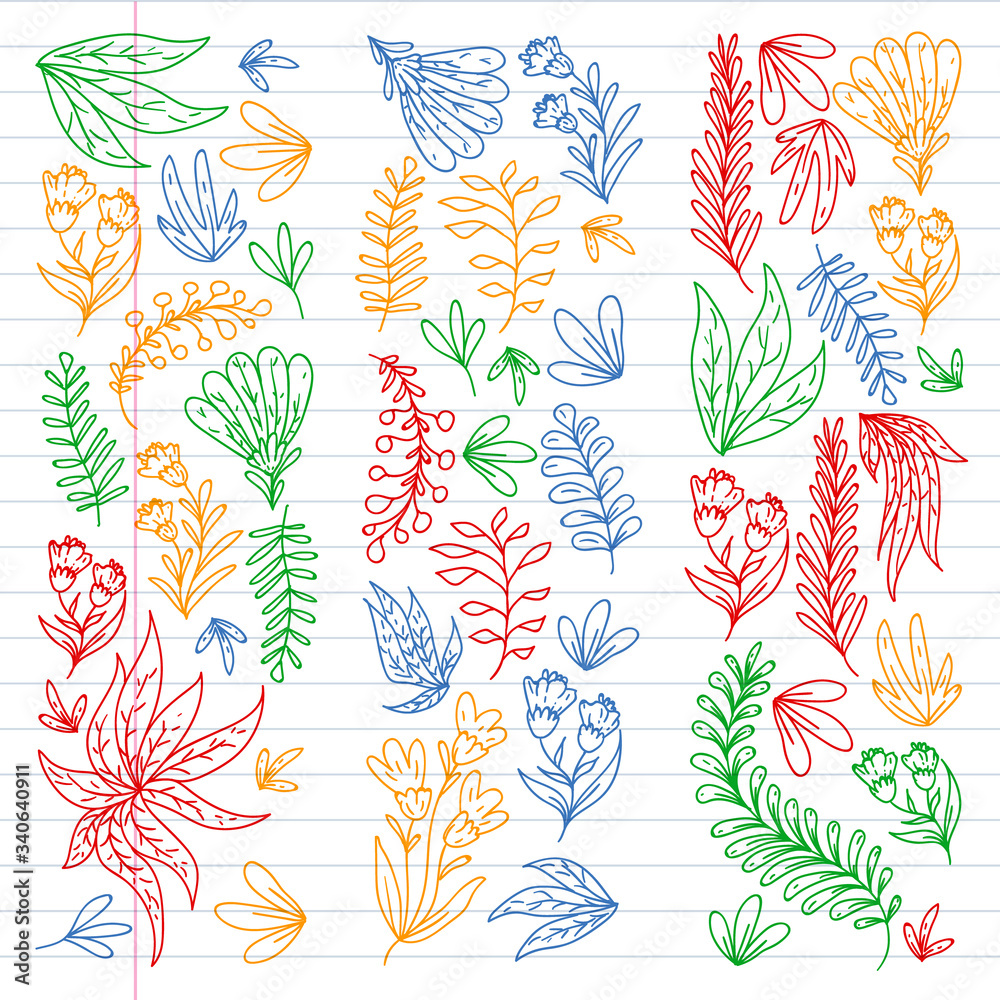 Fototapeta premium Hand vector drawn floral, leaves elements. Pattern for logo, greeting card, wedding design.