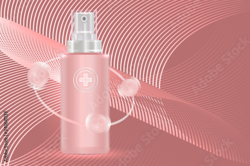 Beauty product ad design, pink cosmetic container with collagen solution advertising background ready to use, luxury skin care banner, illustration vector.