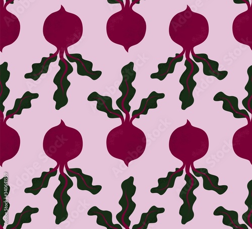 beet pattern. Seamless texture with ripe beetroot. Vector illustartion rustic style