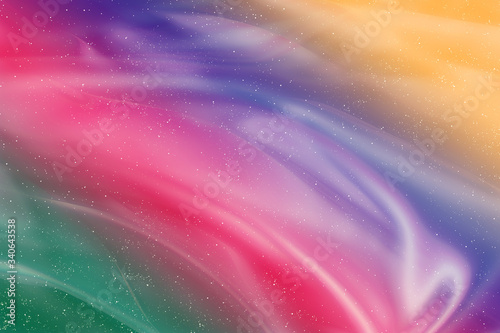  Abstract galaxy illustration with stars and nebula. Fantasy, celestial, sci-fi or futuristic background. Bright gradient colors of yellow, purple, pink and green.