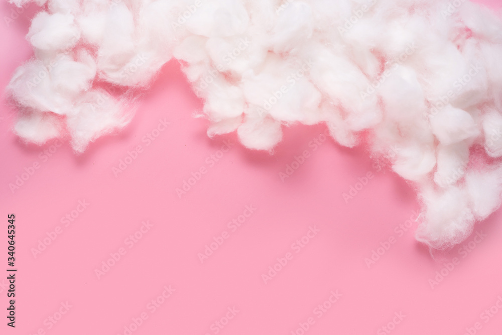 hollowfiber, polyester fiber on a pink blue background. copy space