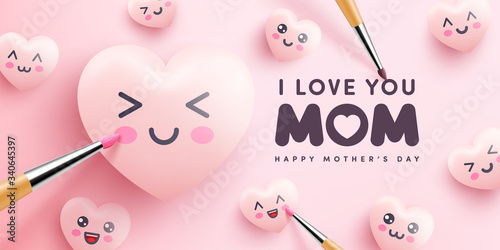 Mother's Day Poster or banner with cute hearts and painting on pink background.Promotion and shopping template or background for Love and Mother's day concept.Vector illustration eps 10
