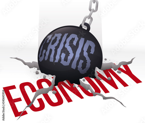 Wrecking Ball like Crisis Symbol Smashing the Economy Floor, Vector Illustration