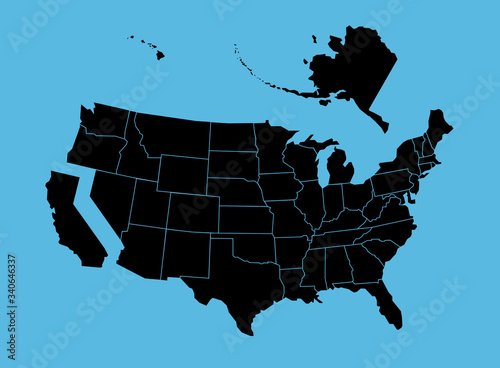 Isolated states of United States of America map. Detailed vector illustration.