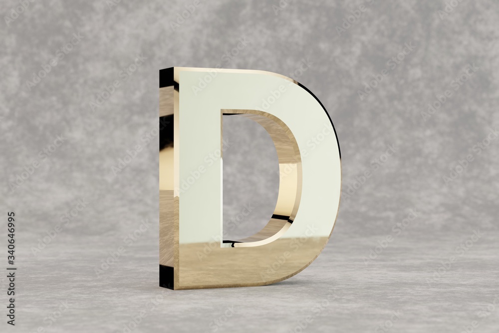 Gold 3d letter D uppercase. Glossy golden letter on concrete background ...