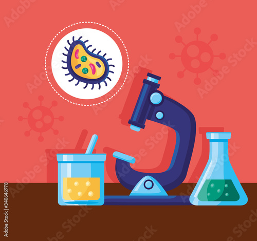 covid19 pandemic poster with laboratory search vaccine