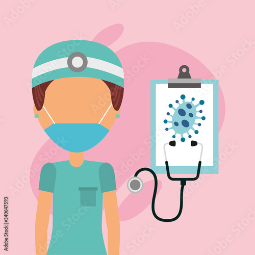 doctor with face mask and checklist