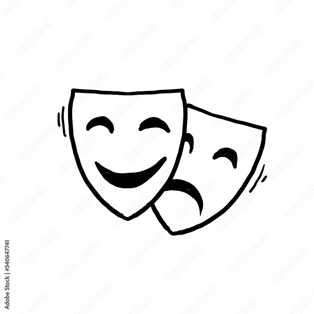 hand drawn theater mask illustration with happy and sad expression illustration with doodle style vector hand drawn theater mask illustration with happy and sad expression illustration with doodle style vector