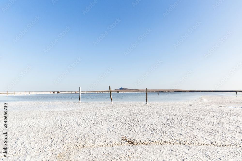 fantastic view of salt lake Baskunchak , Bogdo hill in Astrakhan region, Russia