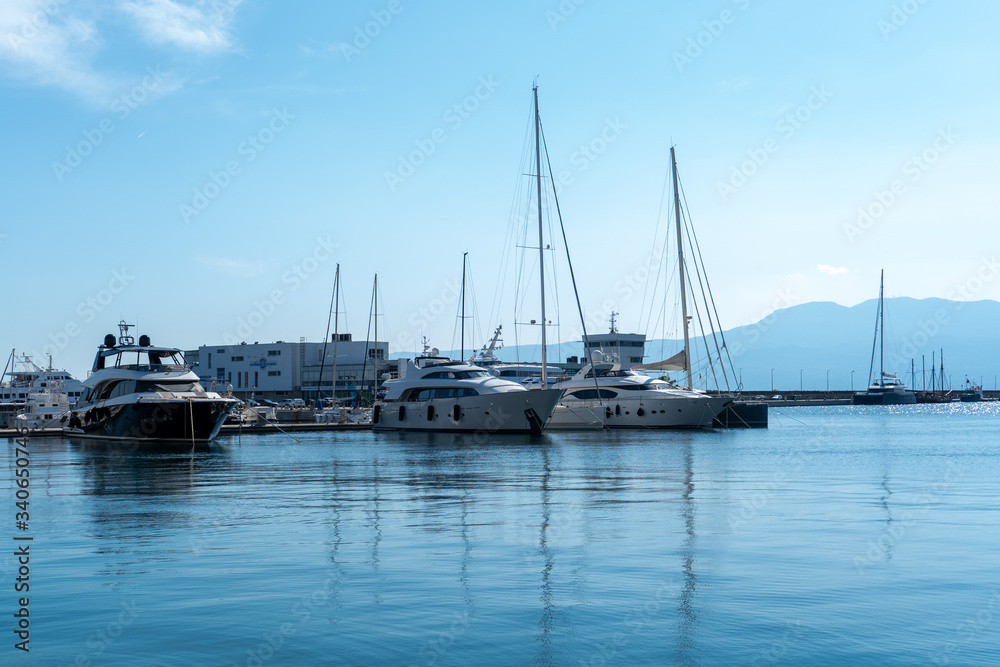 June 2019. Big yachts are parked in port of Rijeka in Croatia.