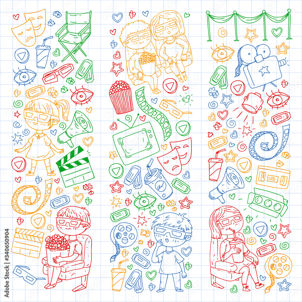 Online cinema. Vector pattern with movie icons. Online cinema. Vector pattern with movie icons.