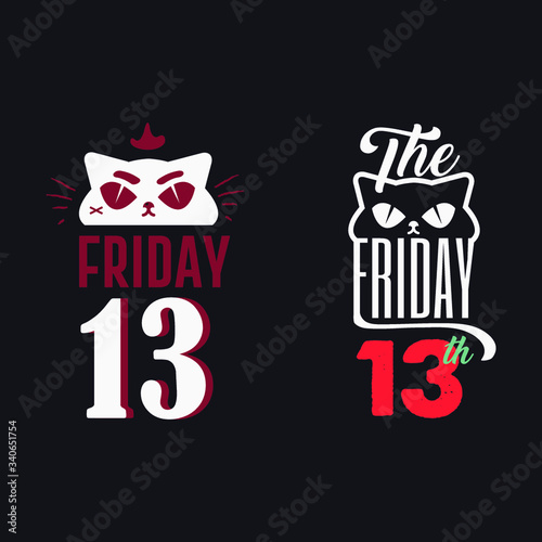 An illustration of black cat with friday the 13th word on its body. vector illustration