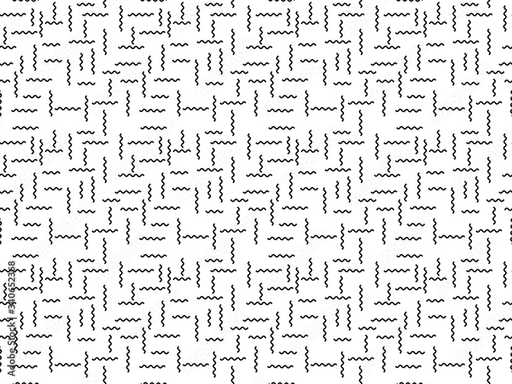 Simple monochrome seamless decorative pattern of horizontal black wavy lines on white background