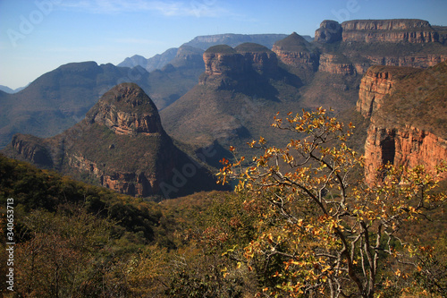 Magnificent panorama of the famous three rondavels of the Blyde river canyon (South Africa) in winter (July)