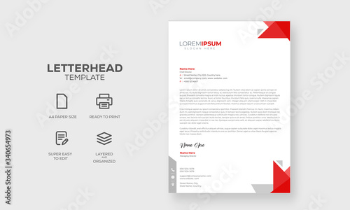 Abstract Letterhead Design Modern Business Letterhead Design Template, vector illustration with red shapes