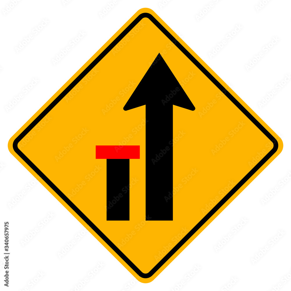 Warning signs Left lane ends on white background Warning signs Left lane ends on white background