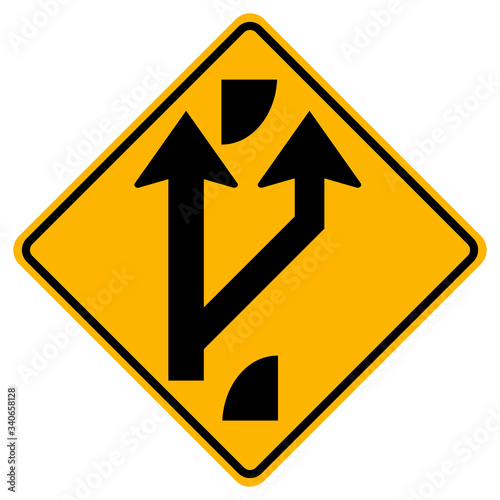 Warning signs Added lane ahead on white background