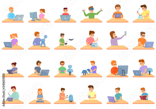 Programming for children icons set. Cartoon set of programming for children vector icons for web design