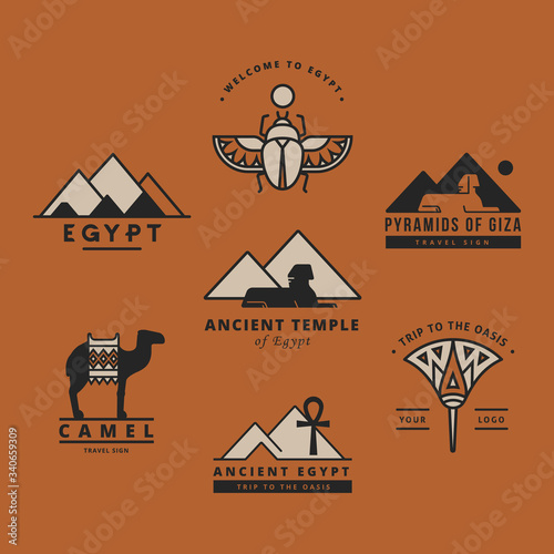 A large collection of vector logos on travel, Egypt and abstract topics.