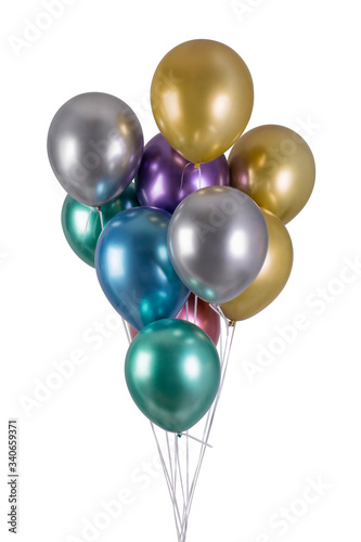 A bunch of multi-colored metallized balloons